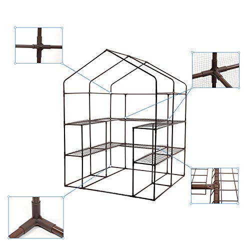 Sekey Foliengewächshaus, Gewächshaus, begehbares Gartenhäuschen mit 10 Regalebenen, Frühbeet, Tomatenhaus, Gartengewächshaus, Treibhaus mit aufrollbarem Eingang, 143 x 143 x 195 cm - 4